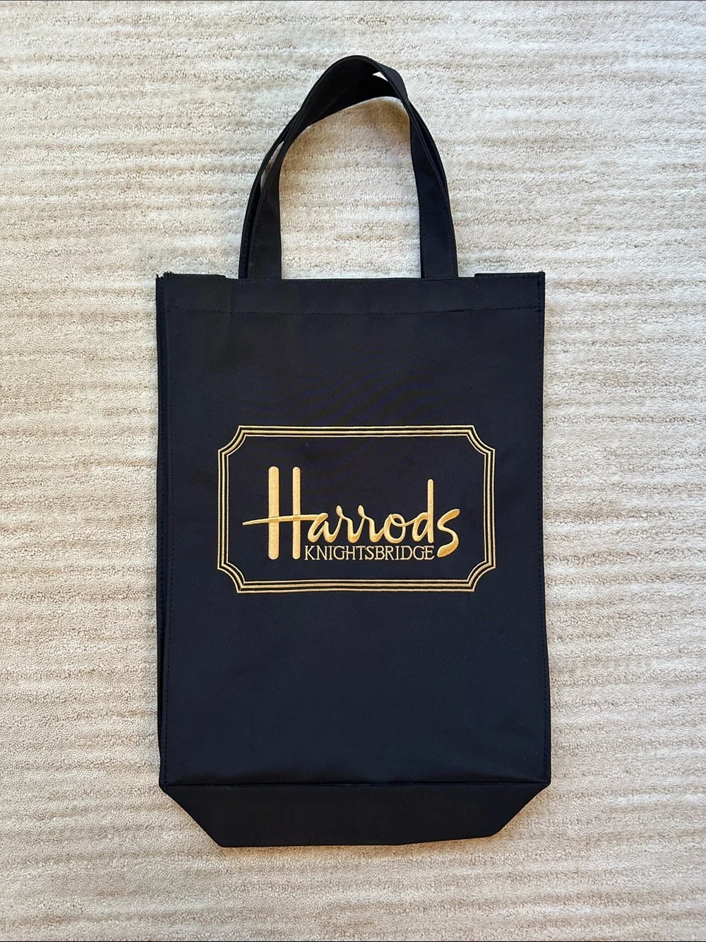 Vintage Harrods Knightsbridge Tote Bag London England Shopping Bag Black Gold